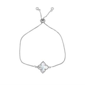 White Mother of Pearl Flower Adjustable Bolo Bracelet Silver #8